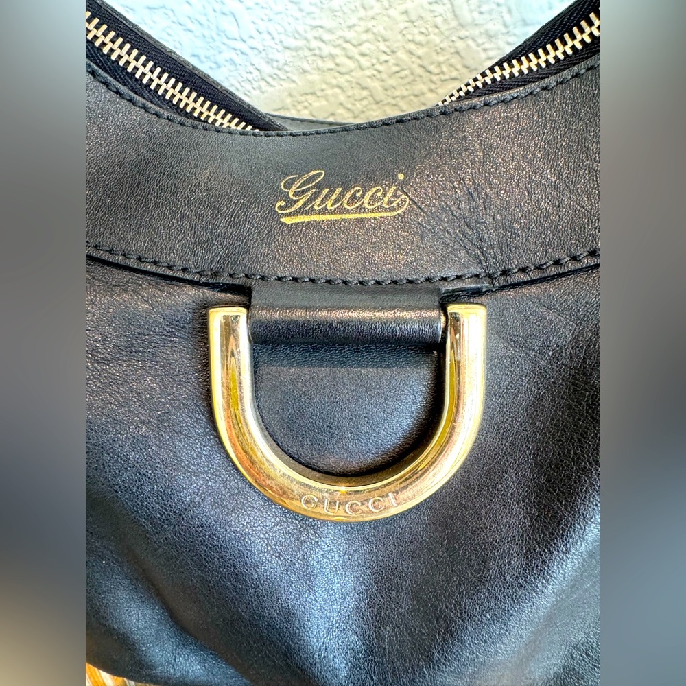 Gucci Abbey D-Ring Leather Hobo Shoulder Bag Black - Authentic # 189833 - Picture 4 of 17
